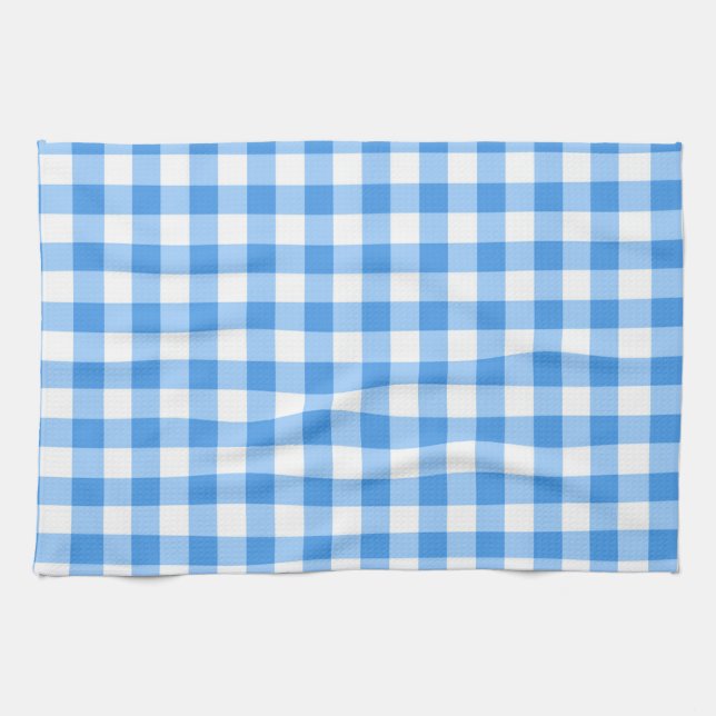 Blue And White Gingham Check Pattern Tea Towel (Horizontal)