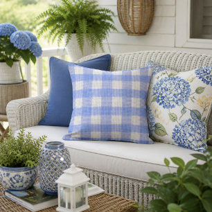 Blue and White Gingham Checked Decor Cushion