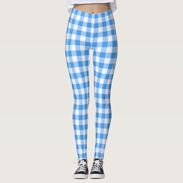 Blue And White Gingham Checks Leggings (Front)