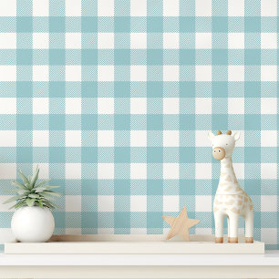 Blue and White Gingham Chequered Wallpaper