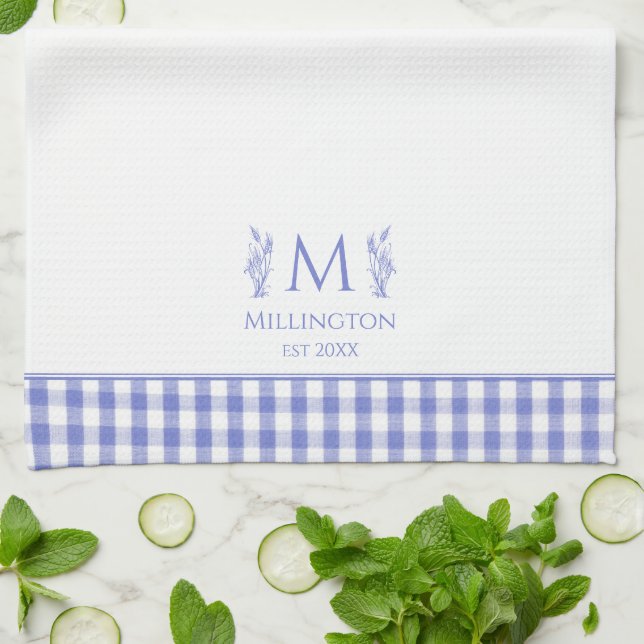 Blue and White Gingham Customised Custom Name Tea Towel (Folded)