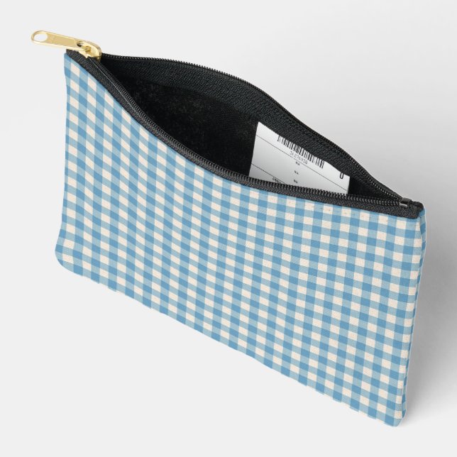 Blue And White Gingham Design Accessory Pouch (Open)