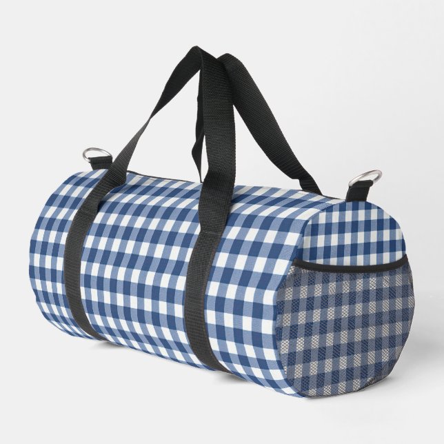 Blue and White Gingham Duffle Bag (Right Corner)