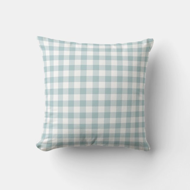 Blue and White Gingham Pattern Cushion (Front)