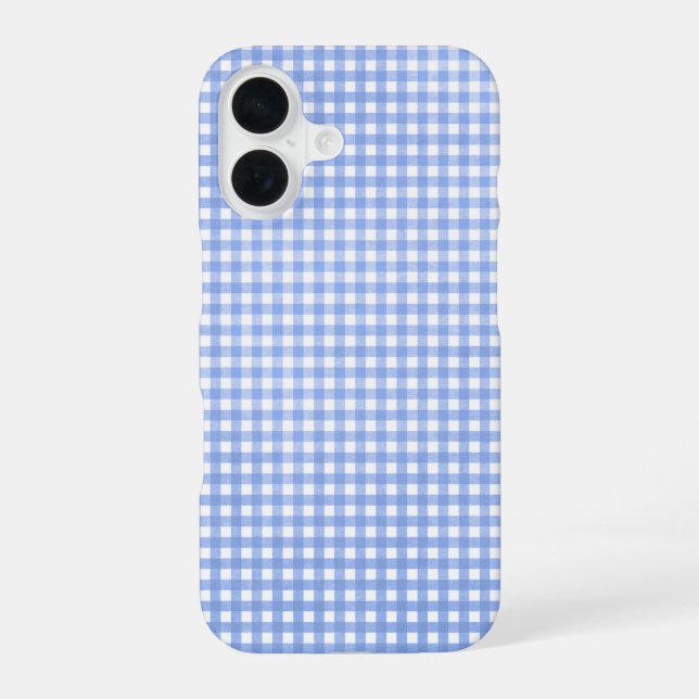 Blue and White Gingham Pattern iPhone 16 Case (Back)