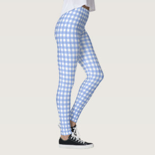 blue and white gingham pattern leggings