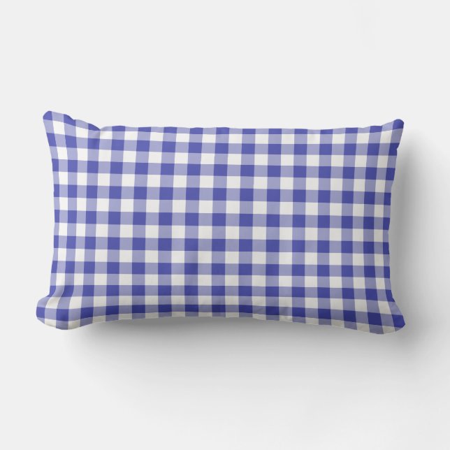 Blue and White Gingham Pattern Lumbar Cushion (Front)