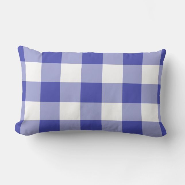 Blue and White Gingham Pattern Lumbar Cushion (Front)