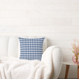 Blue and White Gingham Plaid Chequered Pattern  Cushion