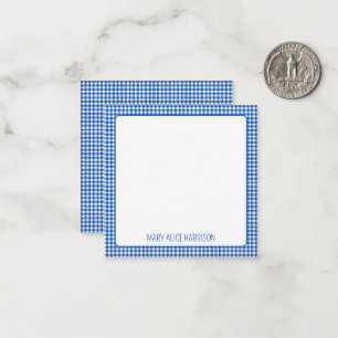 Blue and White Gingham Plaid Monogram Card