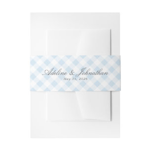 Blue and White Gingham Plaid Name and Date Invitation Belly Band