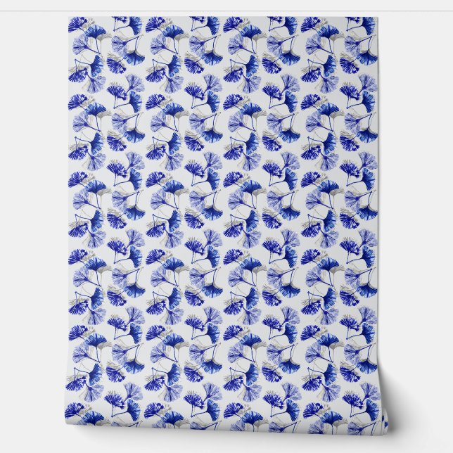 Blue and white gingko leaf  wallpaper (Unrolling)