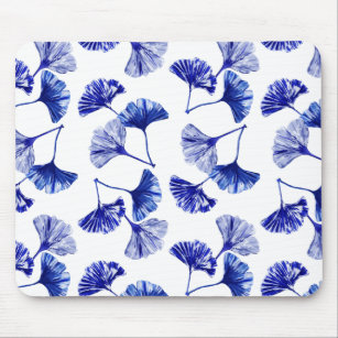 Blue and white gingko leaves mouse pad