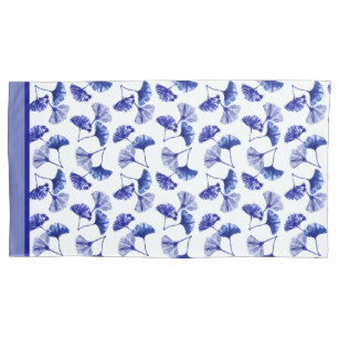 Blue and white gingko leaves pillowcase