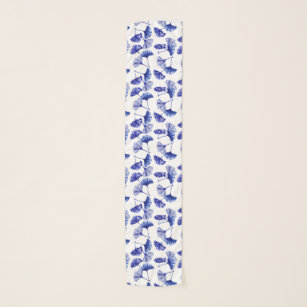Blue and white gingko leaves scarf