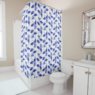 Blue and white gingko leaves shower curtain