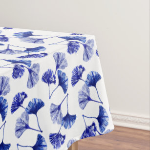 Blue and white gingko leaves tablecloth