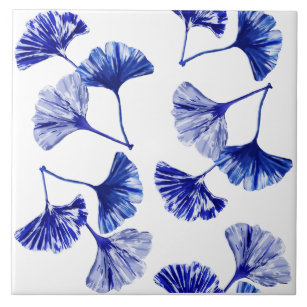 Blue and white gingko leaves tile