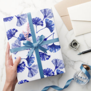 Blue and white gingko leaves wrapping paper