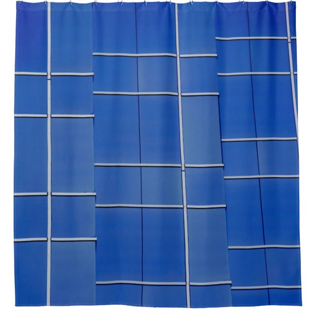 Blue and white glass windows shower curtain (Front)