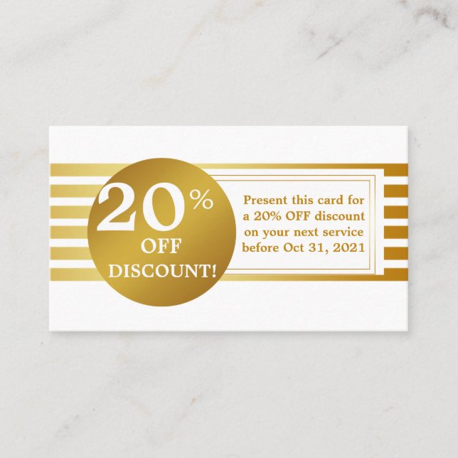 Blue and White Gold Label Discount Coupon Card (Front)