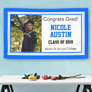 Blue and White Grad Photo Banner