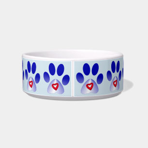 Blue and White Gradient Paw w/Red Heart Bowl
