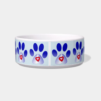 Blue and White Gradient Paw w/Red Heart Bowl