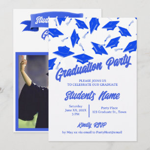Blue and White Graduation Banner Photo Grad Party Invitation