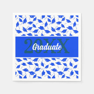 Blue and White Graduation Caps Tossed in the Air Napkin