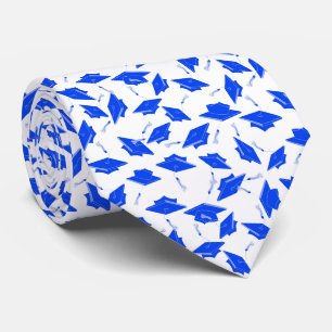 Blue and White Graduation Caps Tossed in the Air Tie