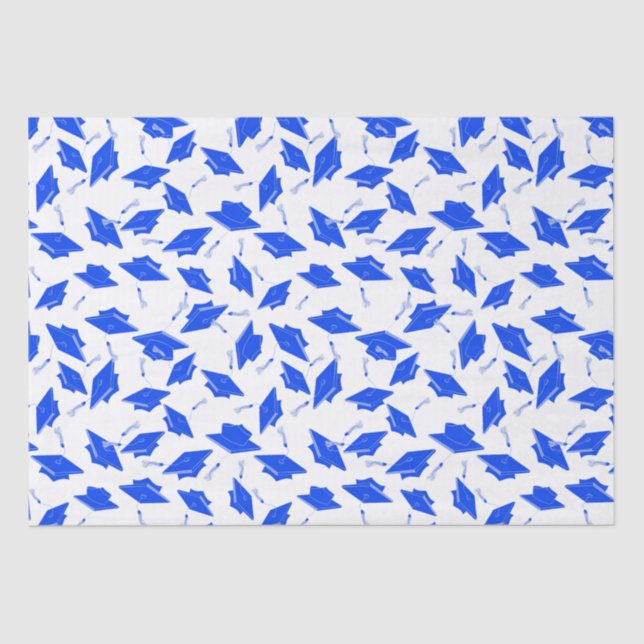 Blue and White Graduation Caps Tossed in the Air  Tissue Paper (Front)