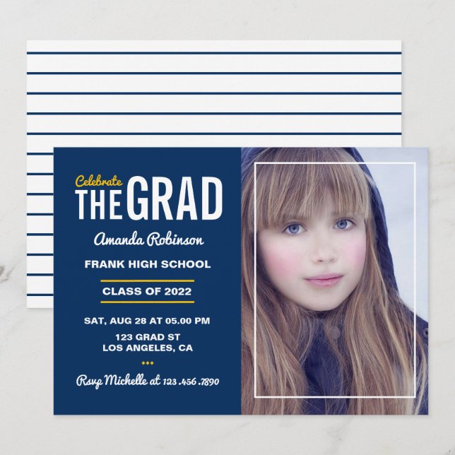 Blue and White Graduation Party Invitation (Front/Back)
