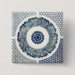 Blue and White Graphic Design Art Print 15 Cm Square Badge