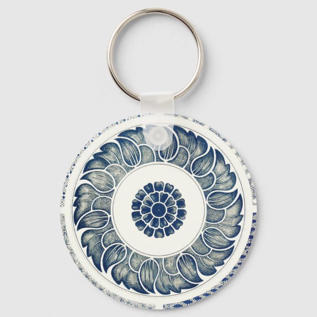 Blue and White Graphic Design Art Print Key Ring (Front)