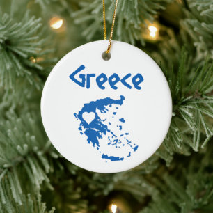Blue and White Greece Map Ceramic Tree Decoration