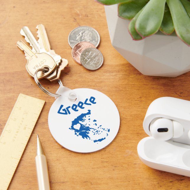 Blue and White Greece Map Key Ring (Desk)