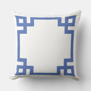 Blue and White Greek Key Border Cushion