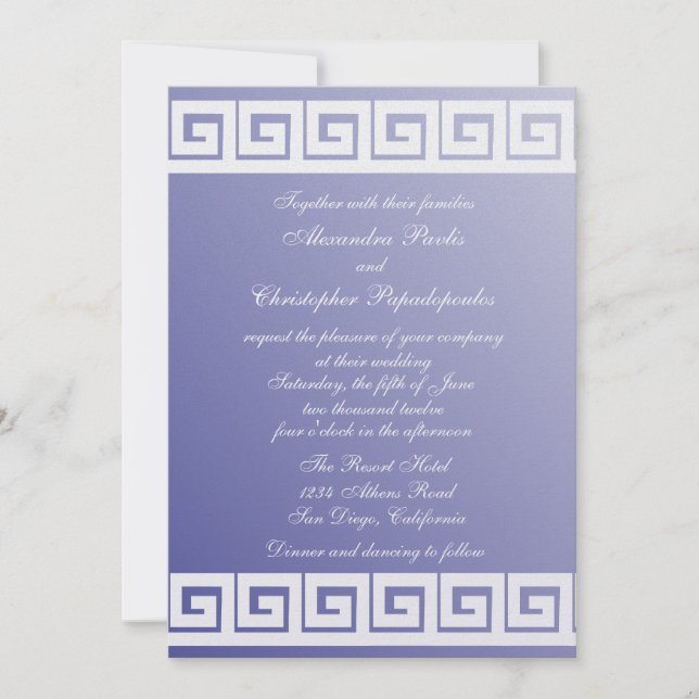 Blue and White Greek Key Invitation (Front)
