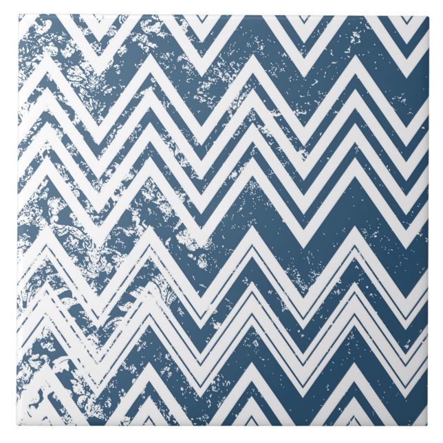 Blue and White Grunge Chevron Tile (Front)