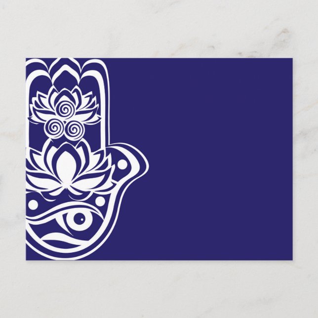 Blue and White Hamsa Holiday Postcard (Front)