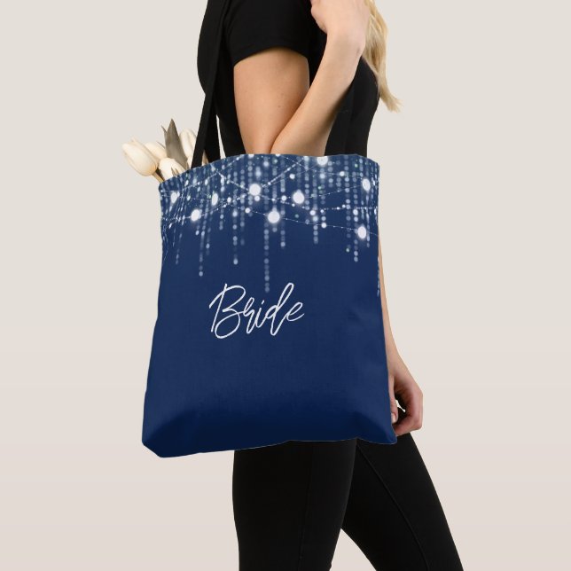 Blue and White Hanging Lights Bride Tote Bag (Close Up)