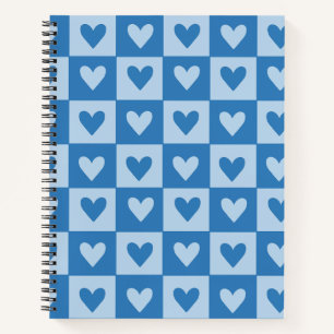 Blue and White Heart Chequerboard Notebook