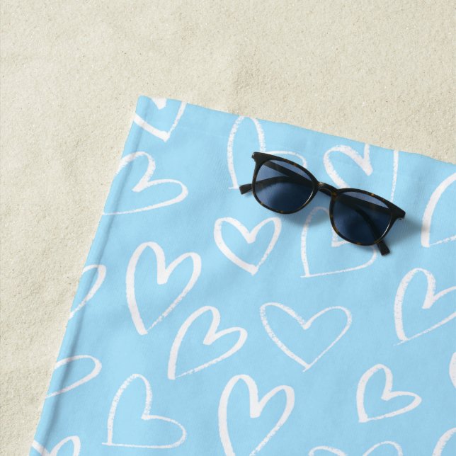 Blue and white heart pattern  beach towel (In Situ)