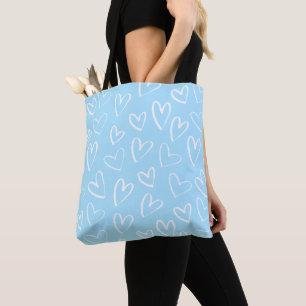 Blue and white heart pattern tote bag