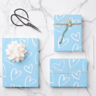 Blue and white heart pattern  wrapping paper sheet