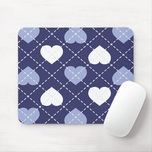 Blue and White Hearts Argyle Mouse Pad (With Mouse)