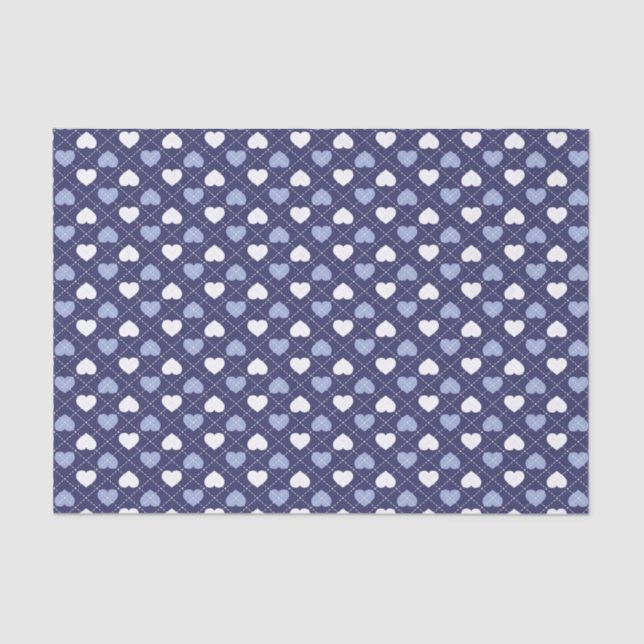 Blue and White Hearts Argyle Pattern Tissue Paper (Front)