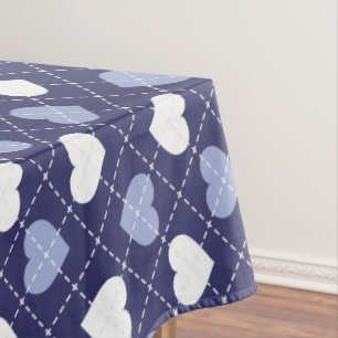 Blue and White Hearts Argyle Tablecloth