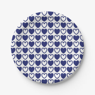 Blue and White Hearts Paper Plate